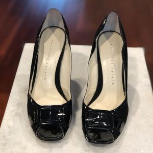 Peep toe with buckle heel
